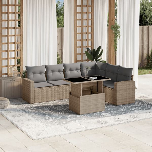 vidaXL Set sof&aacute;s de jard&iacute;n 7 piezas y cojines rat&aacute;n sint&eacute;tico beige