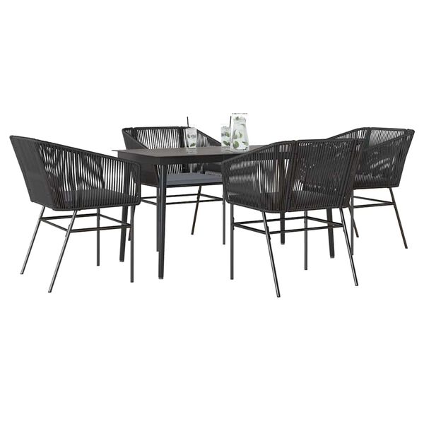 vidaXL Juego de comedor jardín 5 piezas cojines ratán sintético negro