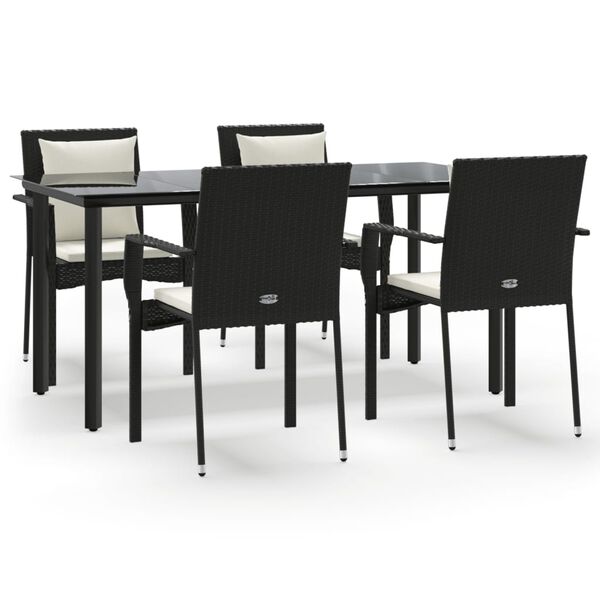 vidaXL Set de muebles jard&iacute;n 5 pzas con cojines rat&aacute;n sint&eacute;tico negro