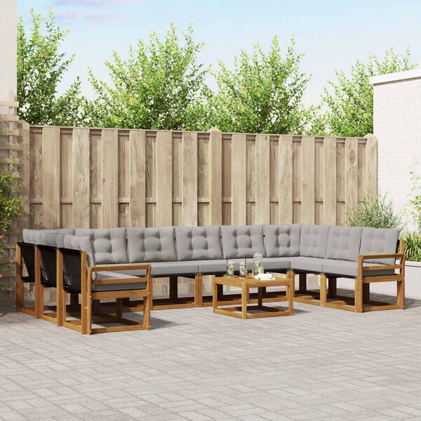 vidaXL Conjunto de sof&aacute;s de exterior 11 pcs Gris Natural y Claro