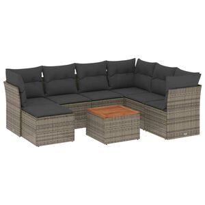 vidaXL Set de sof&aacute;s de jard&iacute;n 8 pzas y cojines rat&aacute;n sint&eacute;tico gris