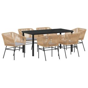 vidaXL Conjunto de Comedor de Jard&iacute;n con coj&iacute;n 7 pcs Marr&oacute;n