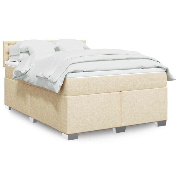 vidaXL Cama box spring con colch&oacute;n tela color crema 140x190 cm
