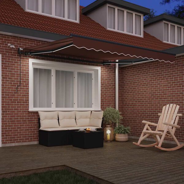 vidaXL Toldo retr&aacute;ctil autom&aacute;tico con luces LED marr&oacute;n 300x250 cm