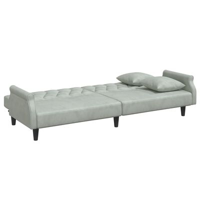 vidaXL Sofá cama 2 plazas con almohadas taburete terciopelo gris claro