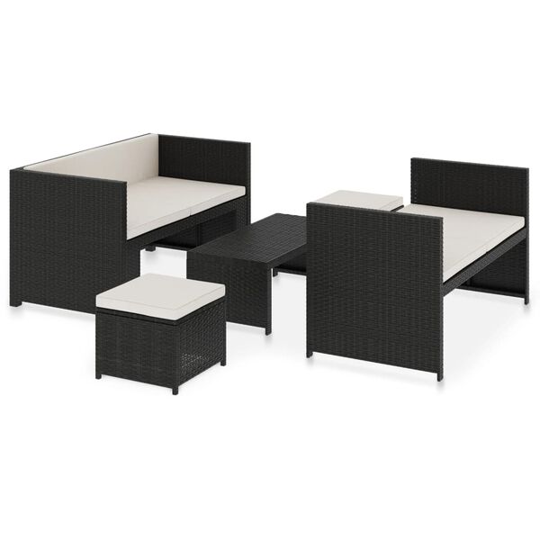 vidaXL Set muebles de jardín 5 piezas y cojines ratán sintético negro