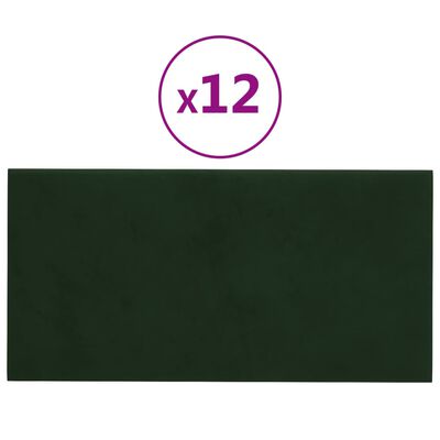 vidaXL Paneles de pared 12 uds terciopelo verde oscuro 30x15cm 0,54 m²