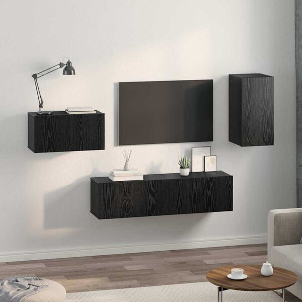 vidaXL Conjunto de mueble de TV Roble Negro Madera de ingenier&iacute;a