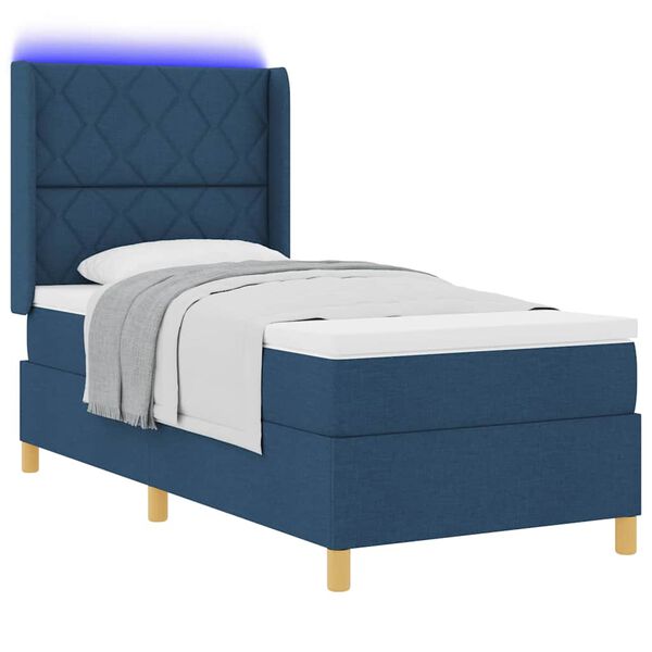 vidaXL Cama tipo Box Spring con colch&oacute;n Azul 90 x 190 cm tela