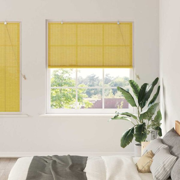 vidaXL Estor enrollable con cortinas Amarillo 150 x 160 cm Bamb&uacute;