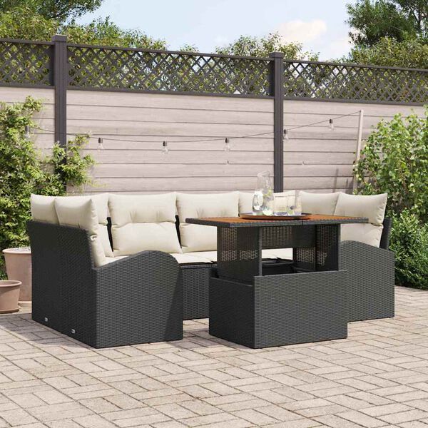 vidaXL Conjunto de sofá de jardín 7 pcs Negro Poliratán