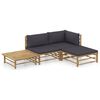 vidaXL Set de muebles de jard&iacute;n 4 piezas bamb&uacute; con cojines gris oscuro