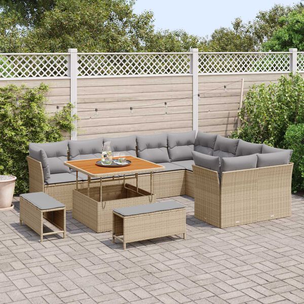 vidaXL Conjunto de sof&aacute; de jard&iacute;n con coj&iacute;n 12 pcs beige y gris claro