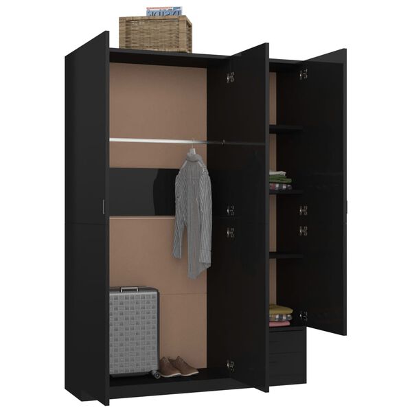 vidaXL Armario 3 puertas madera ingenier&iacute;a negro brillo 120x50x180 cm