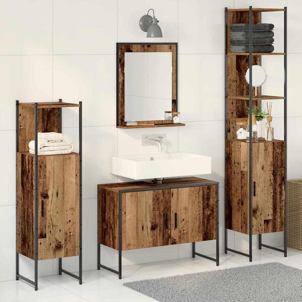 vidaXL Juego de muebles de ba&ntilde;o 4 pcs Marr&oacute;n Madera de ingenier&iacute;a