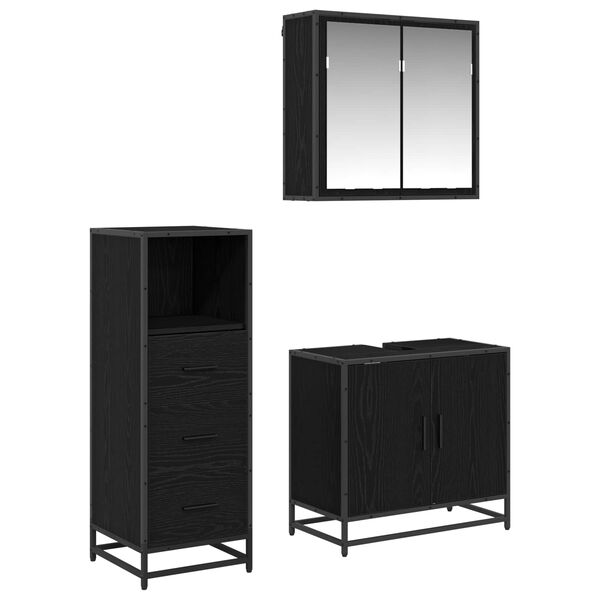 vidaXL Juego de muebles de ba&ntilde;o 3 pcs Roble Negro Madera de ingenier&iacute;a