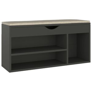 vidaXL Banco zapatero con coj&iacute;n madera ingenier&iacute;a gris 104x30x49 cm