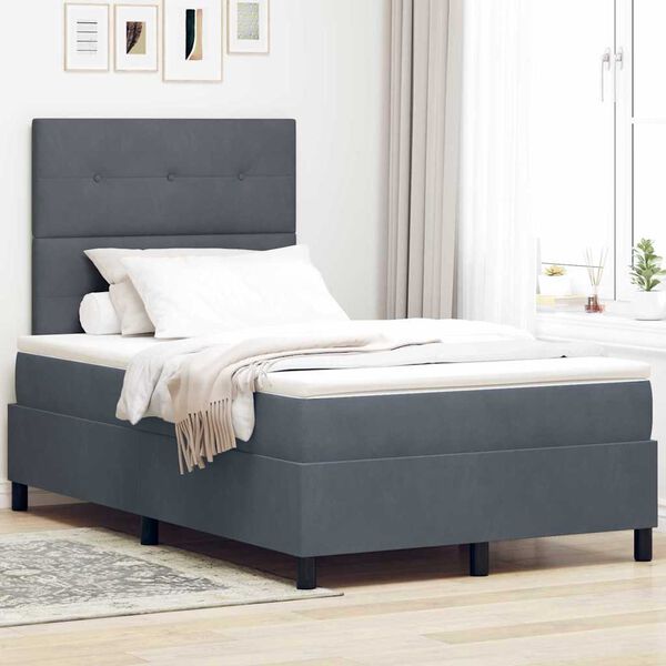 vidaXL Cama Box Spring LED con colch&oacute;n Gris oscuro 120 x 200 cm tela