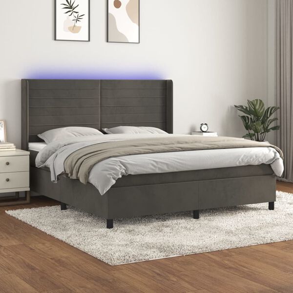 vidaXL Cama box spring colch&oacute;n y LED terciopelo gris oscuro 160x200 cm