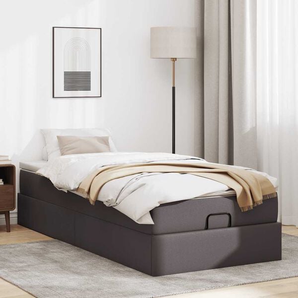 vidaXL Estructura cama otomana colch&oacute;n cuero sint&eacute;tico gris 90x190 cm