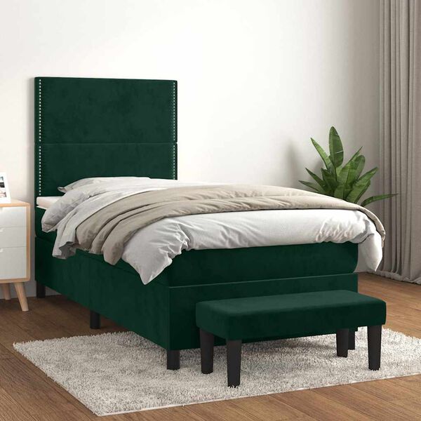 vidaXL Cama box spring con colch&oacute;n terciopelo verde oscuro 90x190 cm