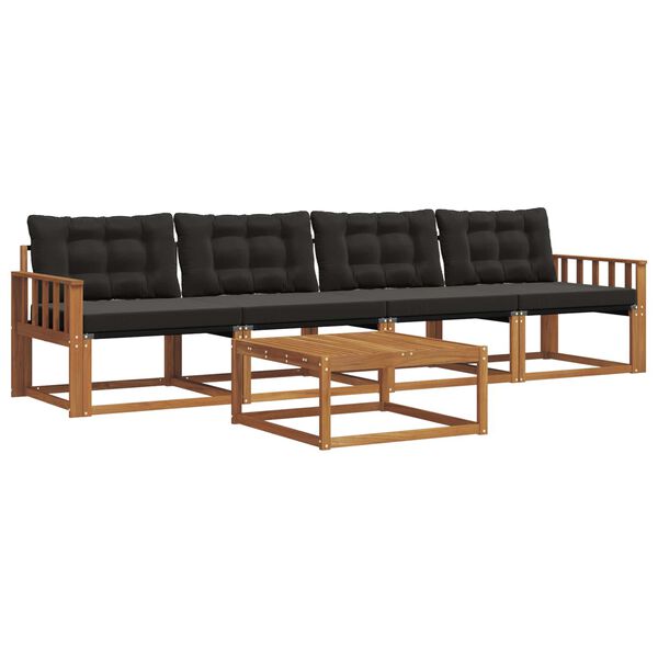 vidaXL Conjunto de sof&aacute;s de exterior con coj&iacute;n 5 pcs Natural y negro