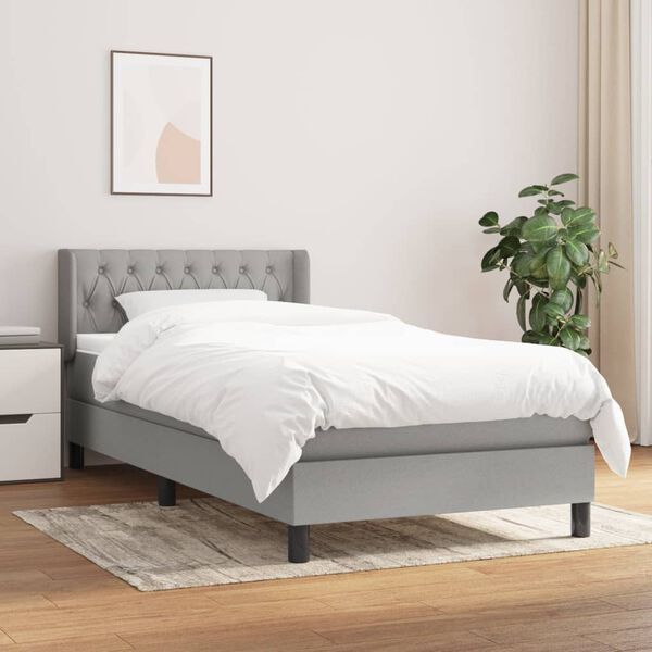 vidaXL Cama box spring con colch&oacute;n tela gris claro 90x190 cm