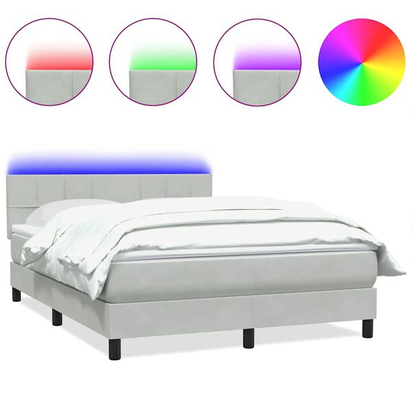 vidaXL Cama box spring con colch&oacute;n y LED terciopelo gris claro 160x220 cm