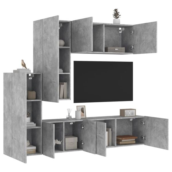 vidaXL Muebles de TV de pared 5 pzas madera ingeniería gris hormigón