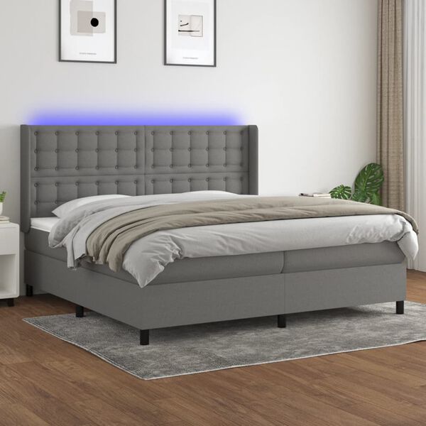 vidaXL Cama box spring colch&oacute;n y luces LED tela gris claro 200x200 cm