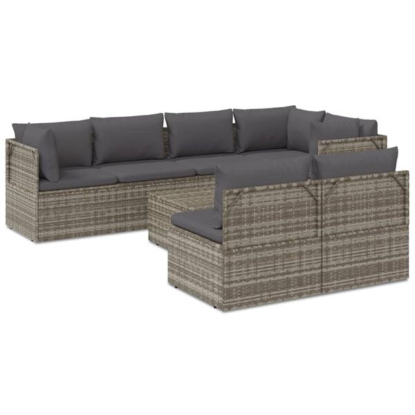 vidaXL Set de muebles de jard&iacute;n 8 pzas y cojines rat&aacute;n sint&eacute;tico gris