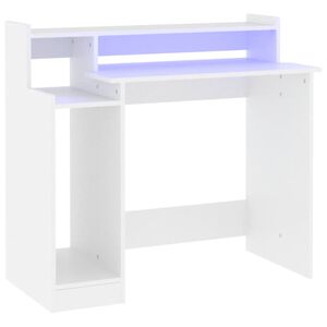 vidaXL Escritorio con luz LED madera contrachapada blanco 97x45x90 cm