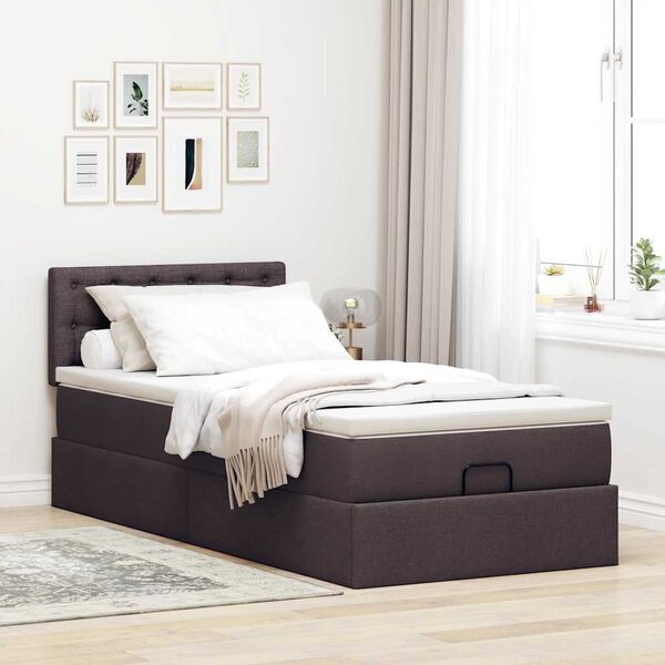 vidaXL Cama otomana con colch&oacute;n marr&oacute;n oscuro 90x200 cm tela