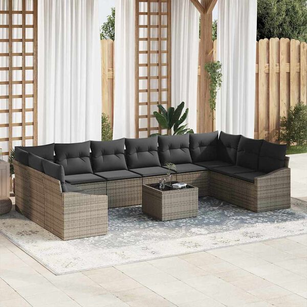 vidaXL Conjunto de sofá de jardín 11 pcs Gris Claro ratán sintético