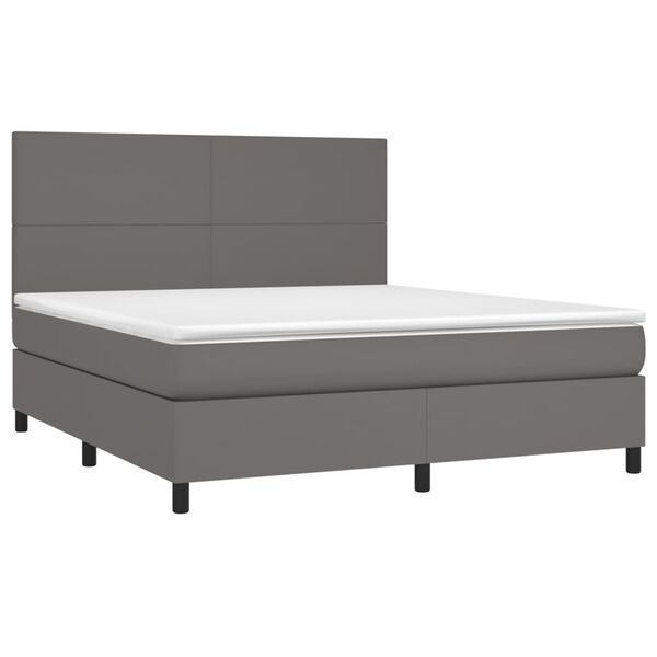 vidaXL Cama box spring con colch&oacute;n cuero sint&eacute;tico gris 180x200 cm