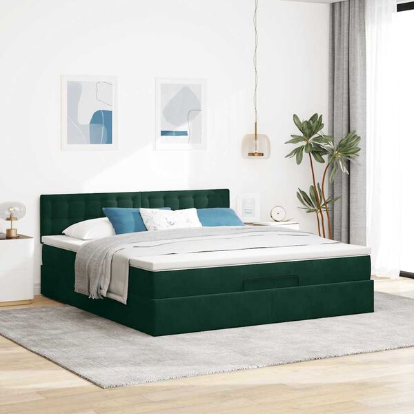vidaXL Estructura de cama otomana con colch&oacute;n verde oscuro 160x200 cm