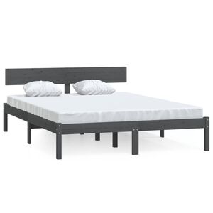 vidaXL Estructura de cama doble peque&ntilde;a sin colch&oacute;n madera maciza gris