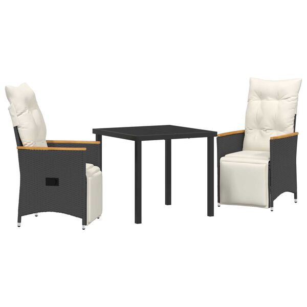 vidaXL Conjunto de Comedor de Jardín 3 pcs Negro ratán sintético