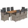vidaXL Set comedor jard&iacute;n 9 pzas y cojines rat&aacute;n sint&eacute;tico gris