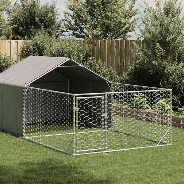 vidaXL Caseta perros exterior con corral 7x2x1,5 m acero galvanizado