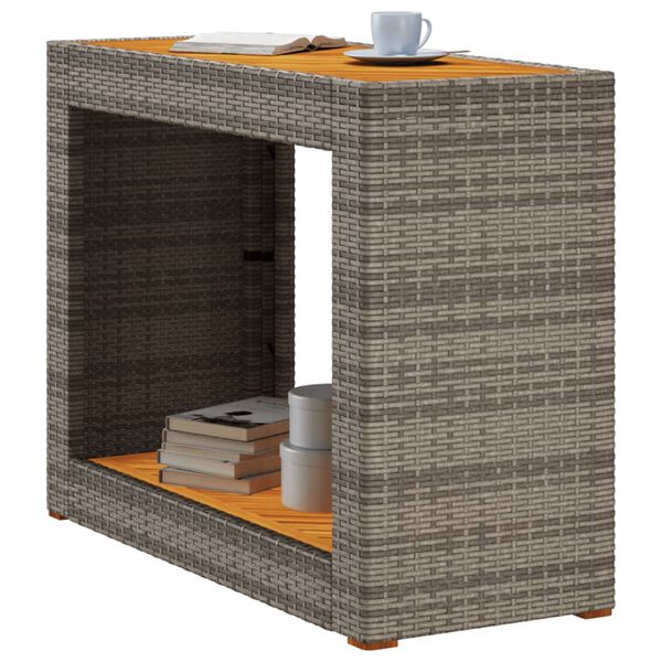 vidaXL Mesa auxiliar jard&iacute;n tapa madera rat&aacute;n PE gris 100x40x75 cm