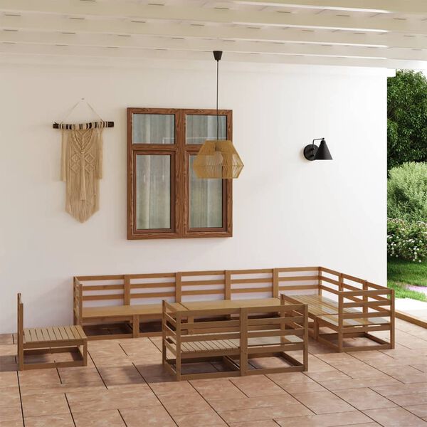 vidaXL Muebles de jard&iacute;n 10 piezas marr&oacute;n miel madera maciza de pino