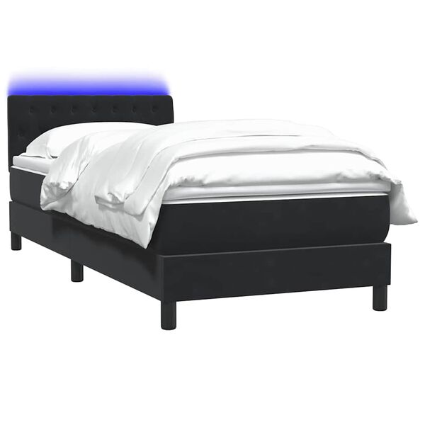 vidaXL Cama box spring con colch&oacute;n y LED cuero sint&eacute;tico negro 90x210 cm