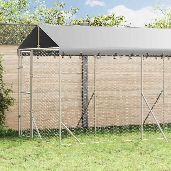vidaXL Perrera de exterior con toldo acero galvanizado plata 2x6x2,5 m