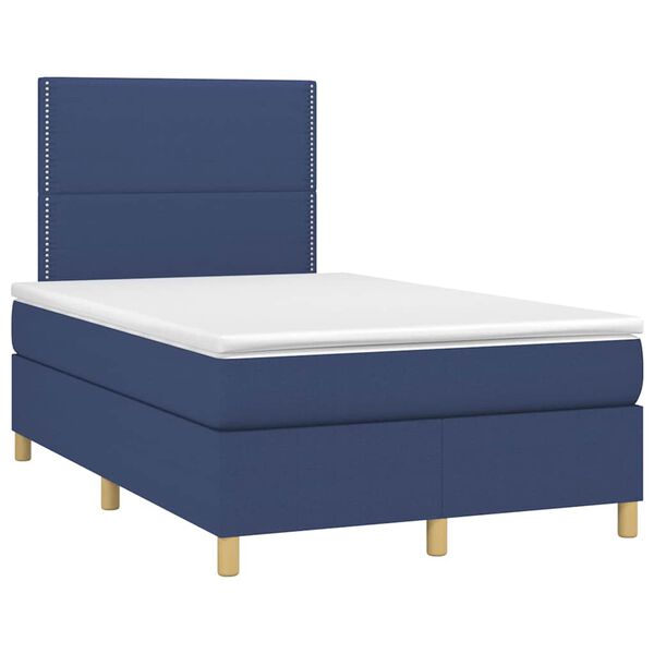 vidaXL Cama box spring con colch&oacute;n y luces LED tela azul 120x190 cm
