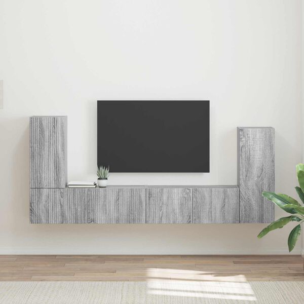 vidaXL Conjunto de mueble de TV 4 pcs Gris Sonoma Madera de ingenier&iacute;a