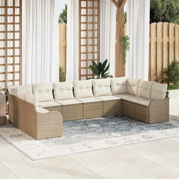 vidaXL Conjunto de sof&aacute; de jard&iacute;n 10 pcs Beige y rat&aacute;n sint&eacute;tico