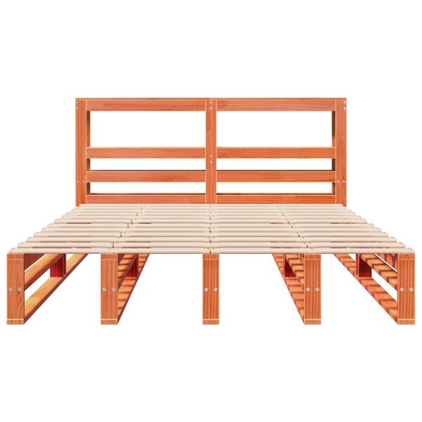 vidaXL Cama sin colch&oacute;n madera maciza de pino marr&oacute;n cera 140x200 cm