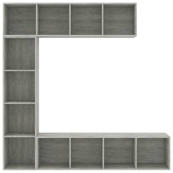 vidaXL Mueble de TV y librer&iacute;a 3 piezas gris hormig&oacute;n 180x30x180 cm