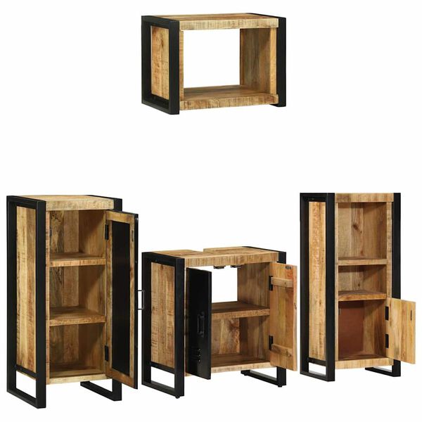 vidaXL Juego de muebles de ba&ntilde;o con caj&oacute;n 4 pcs Madera de mango maciza